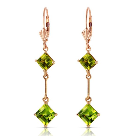 14K. SOLID GOLD LEVERBACK EARRINGS WITH PERIDOTS - Picture 3 of 5
